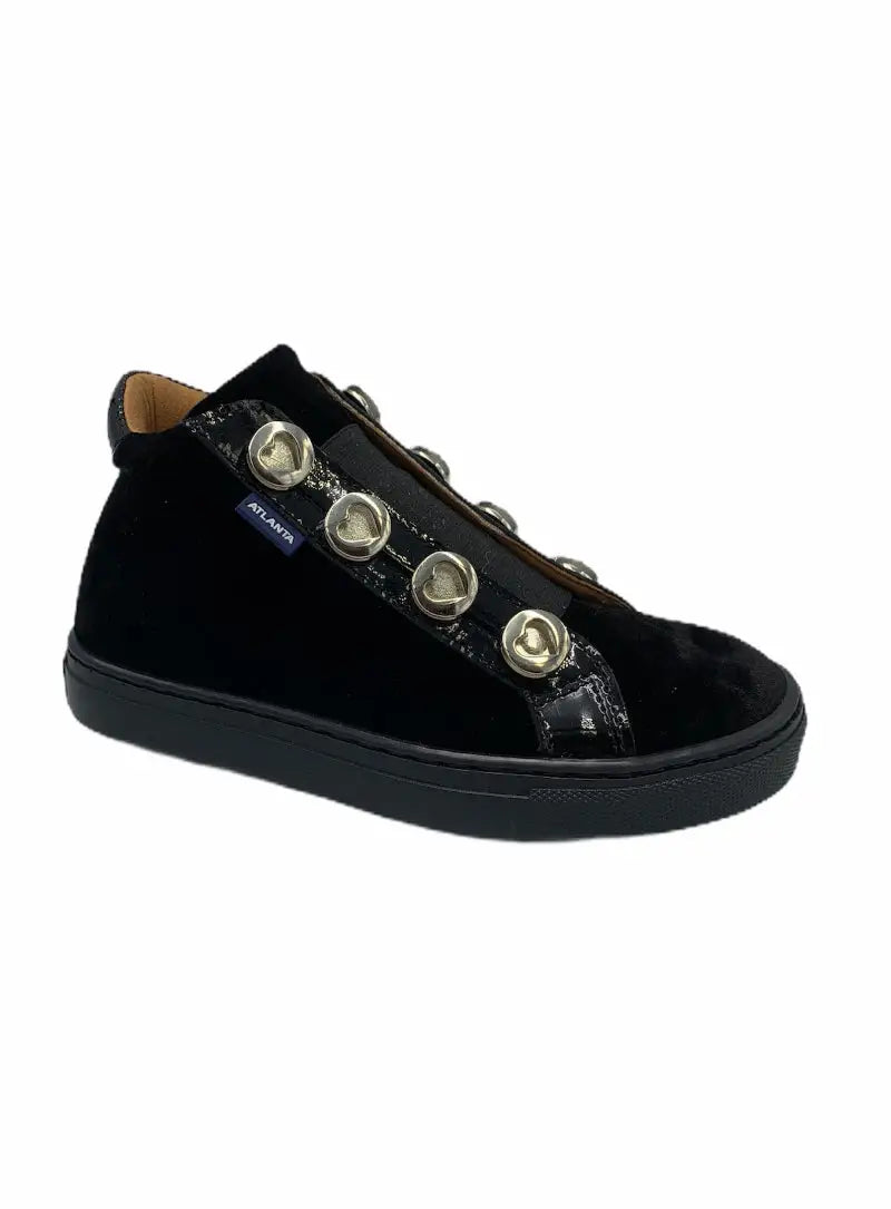 24 atlanta mocassin black velvet sneakers with gold studs | laced shoe fast shipping