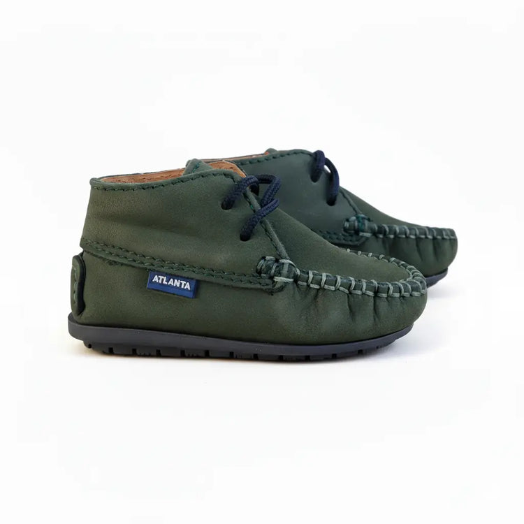 17 first steps atlanta mocassin green nubuk baby bootie | laced shoe fast shipping