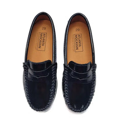 Atlanta mocassin marbleized navy patent penny loafer 032