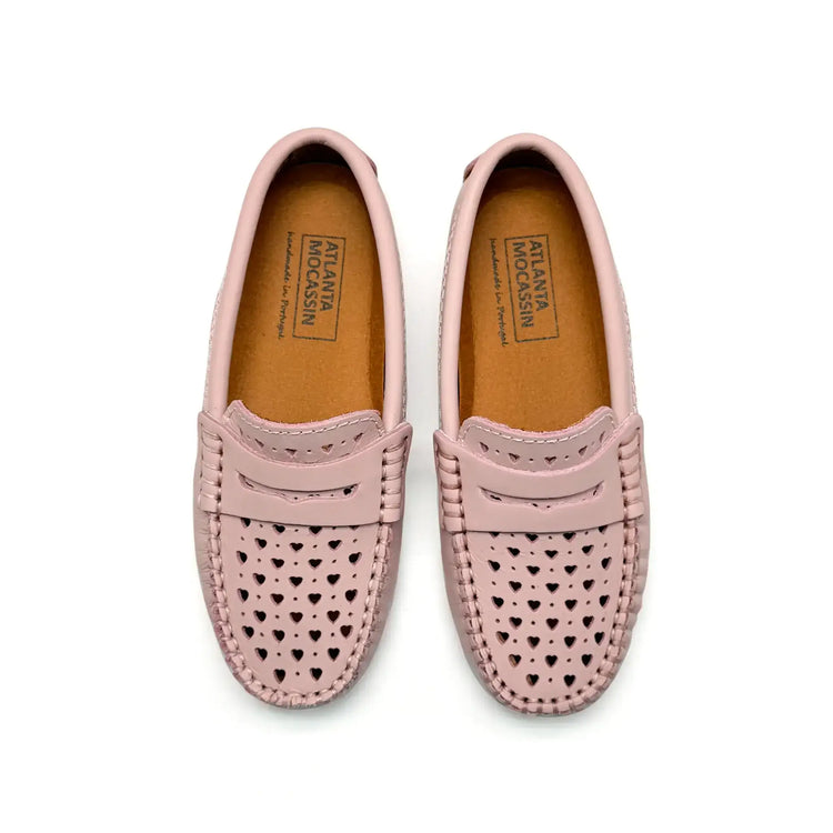 Pink heart penny loafer mocassin flats fast shipping