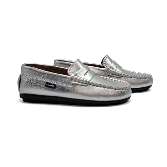 Atlanta Mocassin Silver Penny Loafer 032 - GIRLS