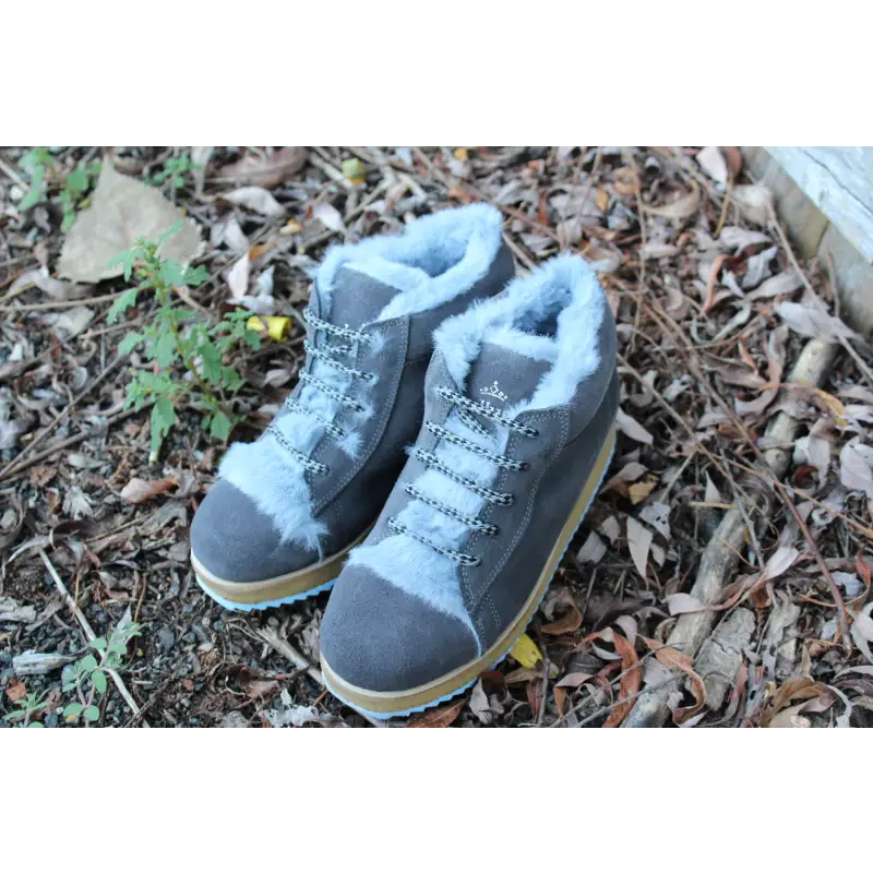 Bellusa kendrick grey suede light blue fur lined sneaker - boot