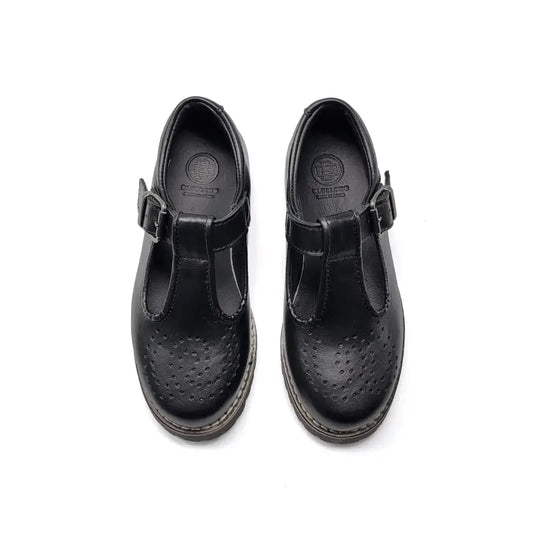 Blublonc bel chunky black perf leather t-strap - t strap