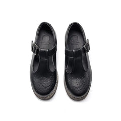 Blublonc bel chunky black perf leather t-strap - t strap