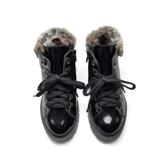 Blublonc betti black crinkle patent bootie - bootie