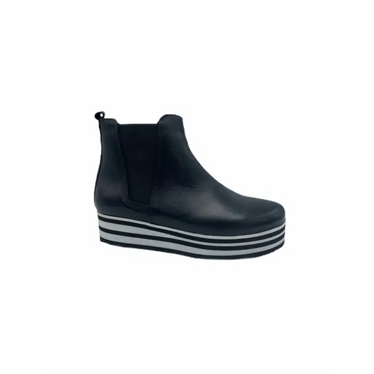 Blublonc Black Leather Raised Black White Sole Side Zipper Bootie 