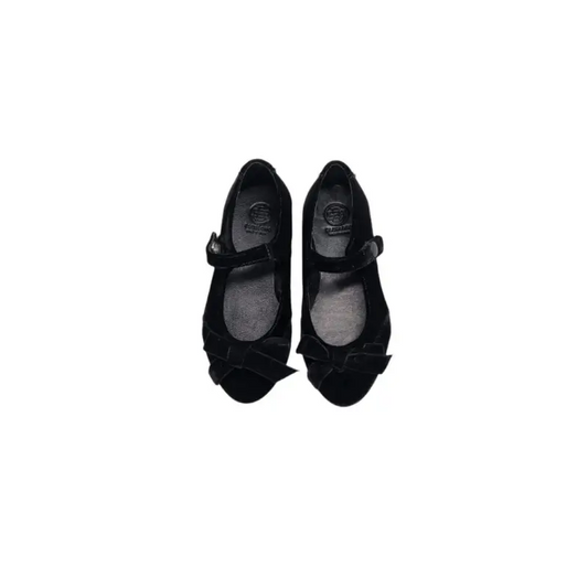 Blublonc Celiax Raven Black Velvet Bow Mary Jane - GIRLS