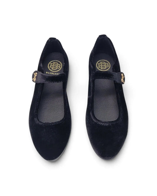 Blublonc cia black velvet mary jane with gold bow | teen fast shipping