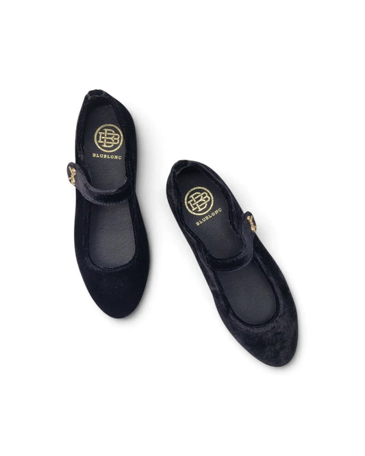 Blublonc cia black velvet mary jane with gold bow | teen fast shipping