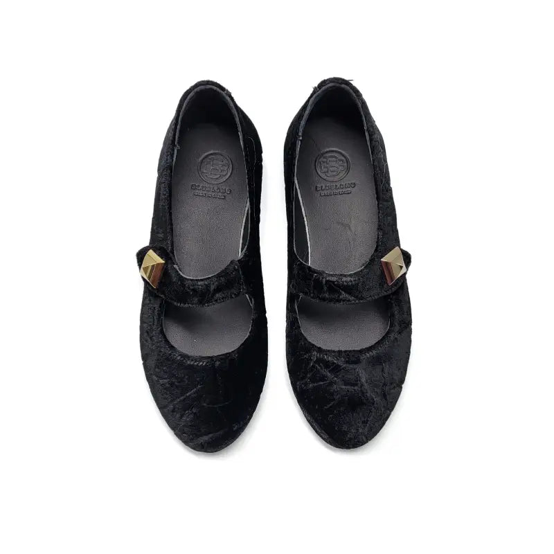 Blublonc cia crushed black velvet slip on - mary jane