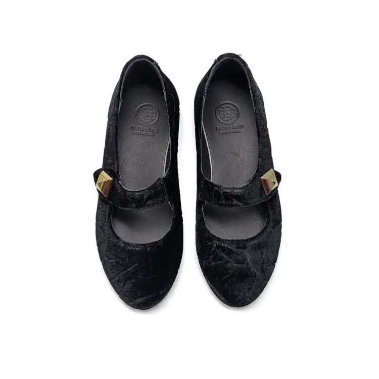 Blublonc cia crushed black velvet slip on - mary jane