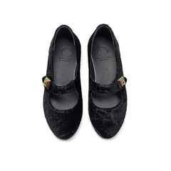 Blublonc cia crushed black velvet slip on - mary jane