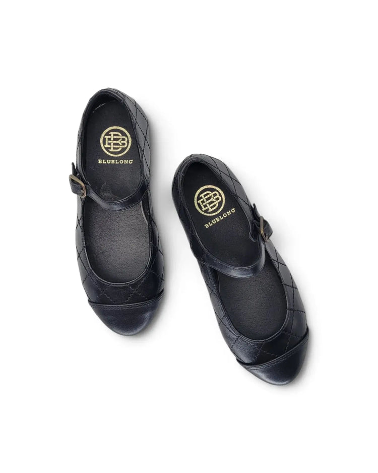 Blublonc codi black leather quilted mary jane | kids fast shipping