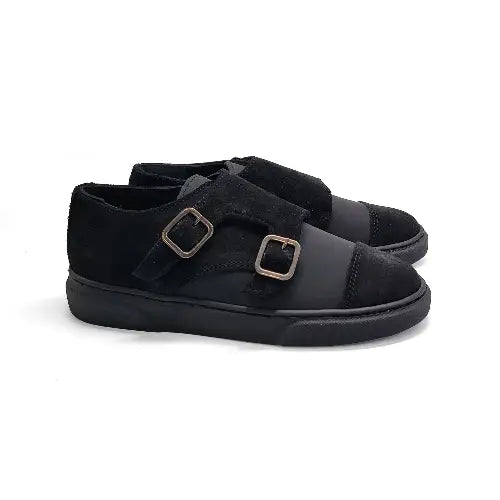 Blublonc Leo Black Suede Double Monk Strap Sneaker - 27 - BOYS