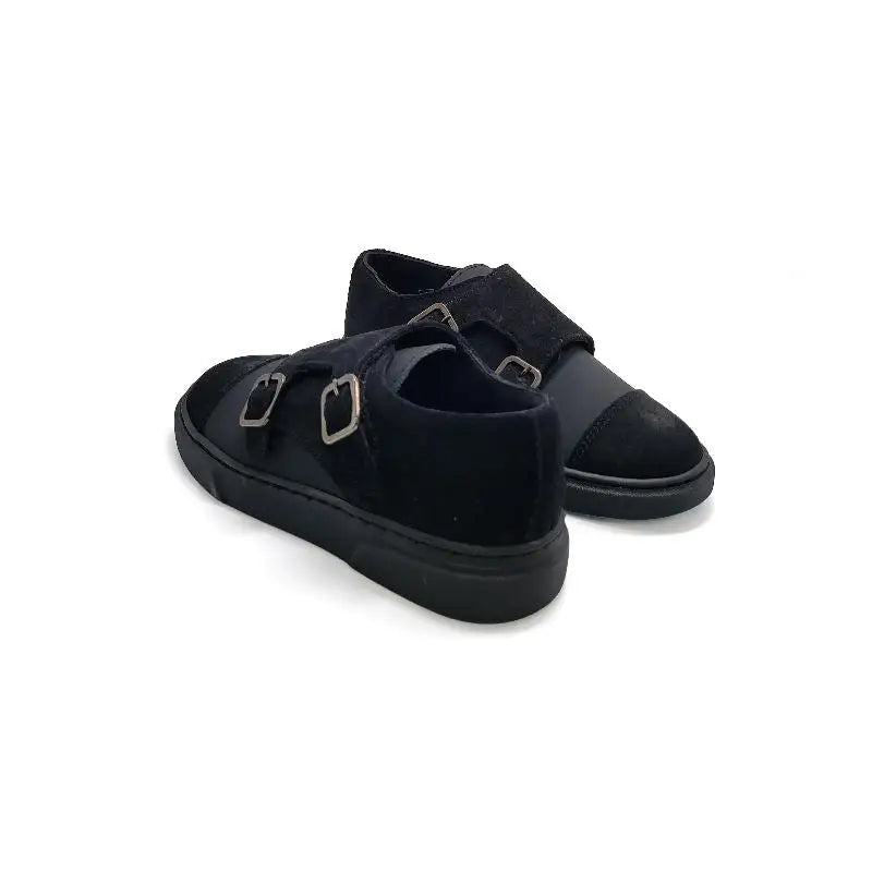 Blublonc Leo Black Suede Double Monk Strap Sneaker - BOYS