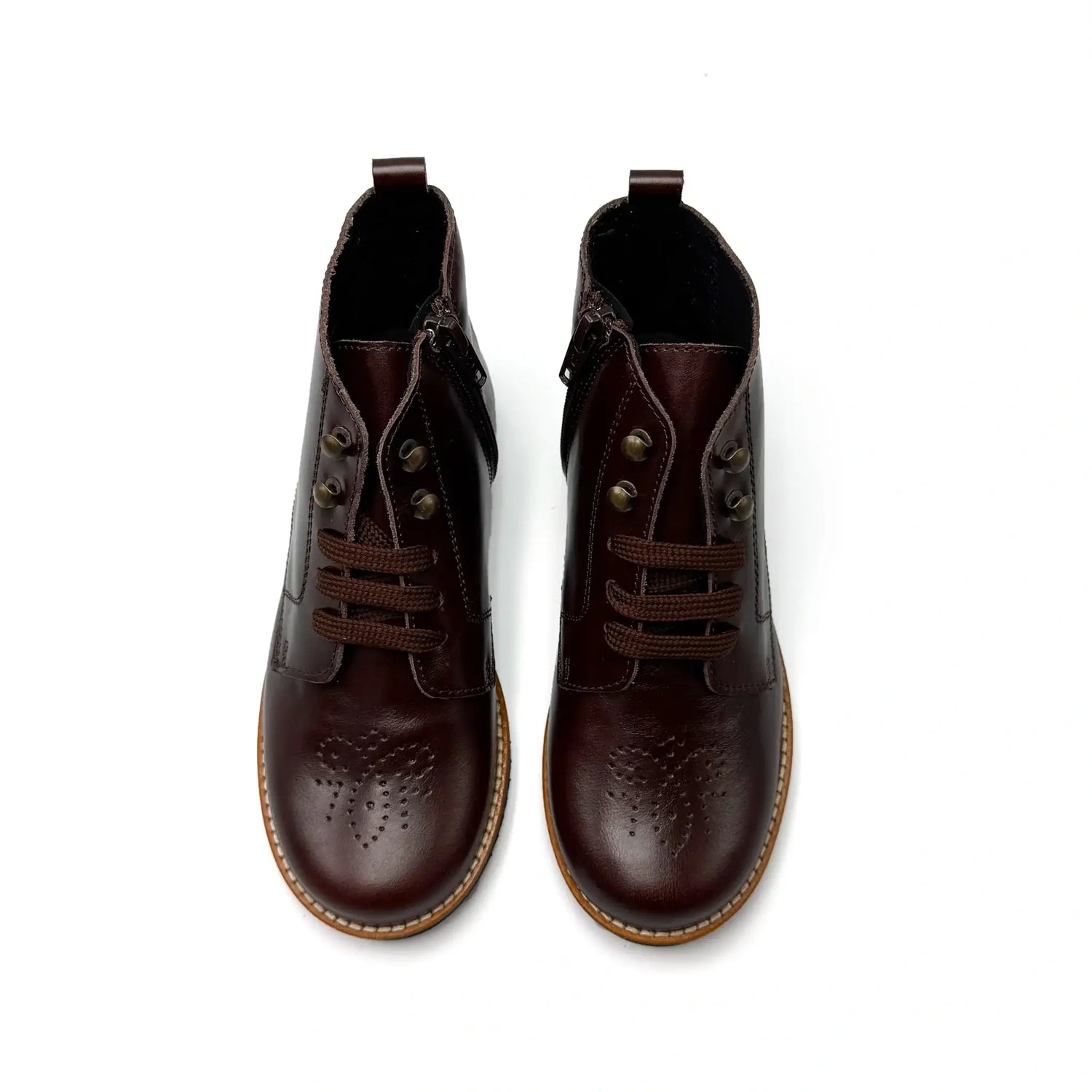 23 blublonc nelly rich brown leather perforated bootie | kids fast shipping