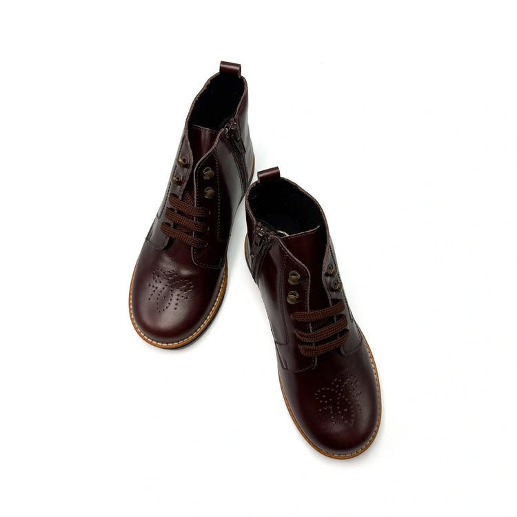 Blublonc nelly rich brown leather perforated bootie | kids fast shipping