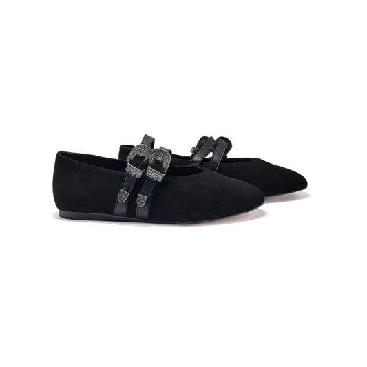 Blublonc nyla rich black suede double buckle mary jane - ballet