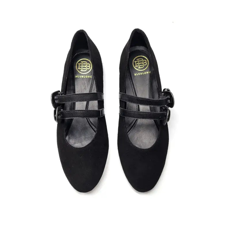 Blublonc nyla rich black suede double buckle mary jane - ballet
