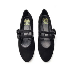 Blublonc nyla rich black suede double buckle mary jane - ballet