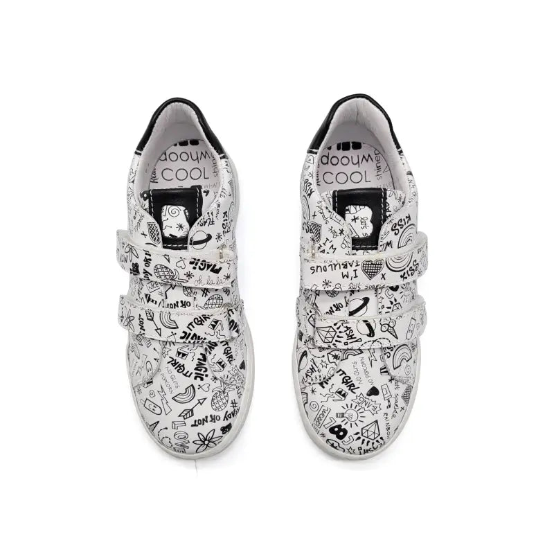 Bo-bell iguana black doodle velcro sneaker - girls