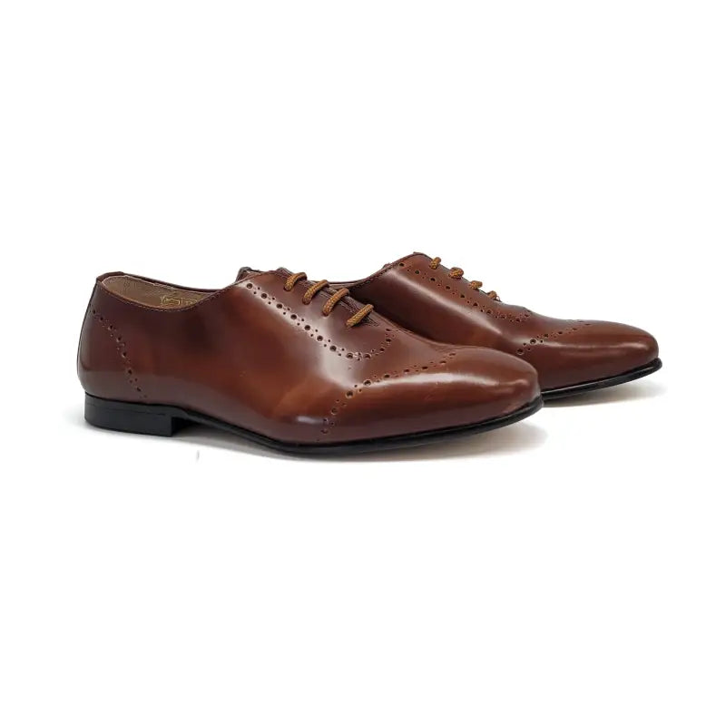 Brown hi shine brushed leather lace oxford 2186a - boys