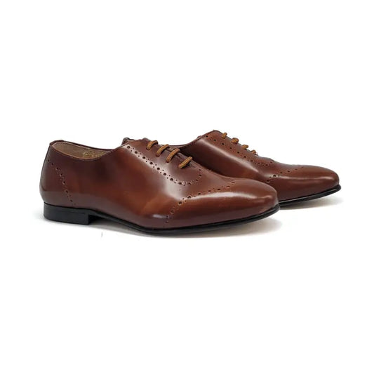 Brown hi shine brushed leather lace oxford 2186a - boys