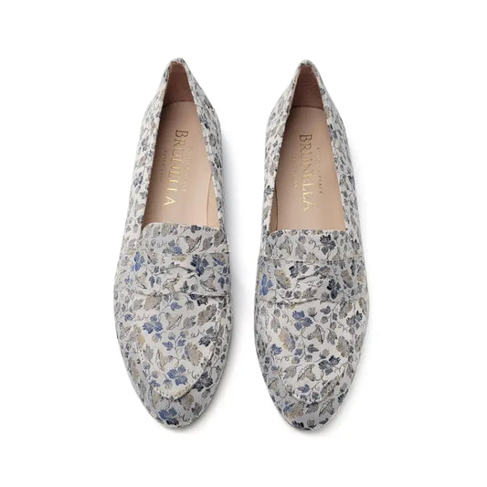 Brunella blue floral grey penny loafer 516 - ladies