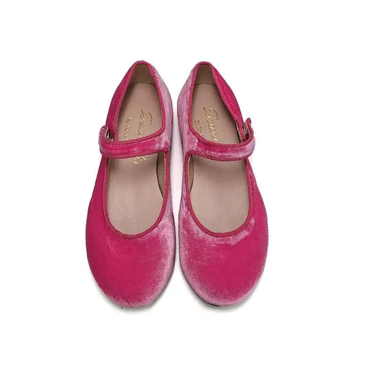 Brunellis Hot Pink Carmin Velvet Mary Jane S-21 - GIRLS