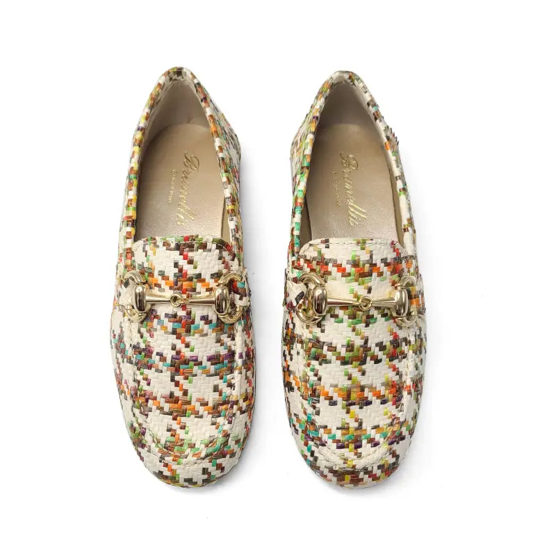Brunellis ivory colored houndstooth basketweave slip on chain loafer - boys
