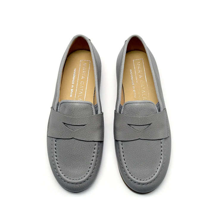 Maria catalan light grey penny loafer leather flats fast shipping