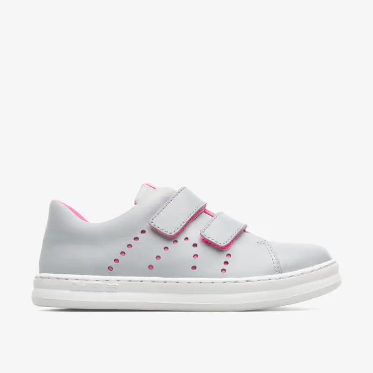 Camper grey leather neon pink velcro sneaker - girls