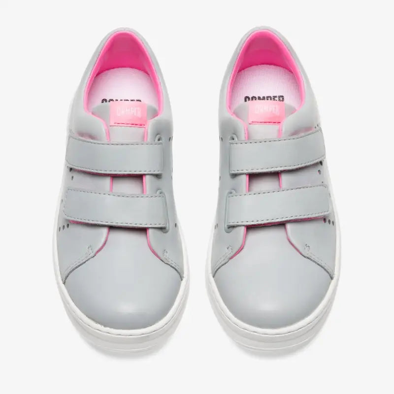 Camper grey leather neon pink velcro sneaker - girls