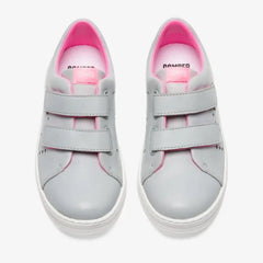 Camper grey leather neon pink velcro sneaker - girls