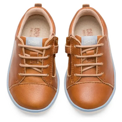 Camper tan lace side zipper first walker toddler sneaker k800305 - boys