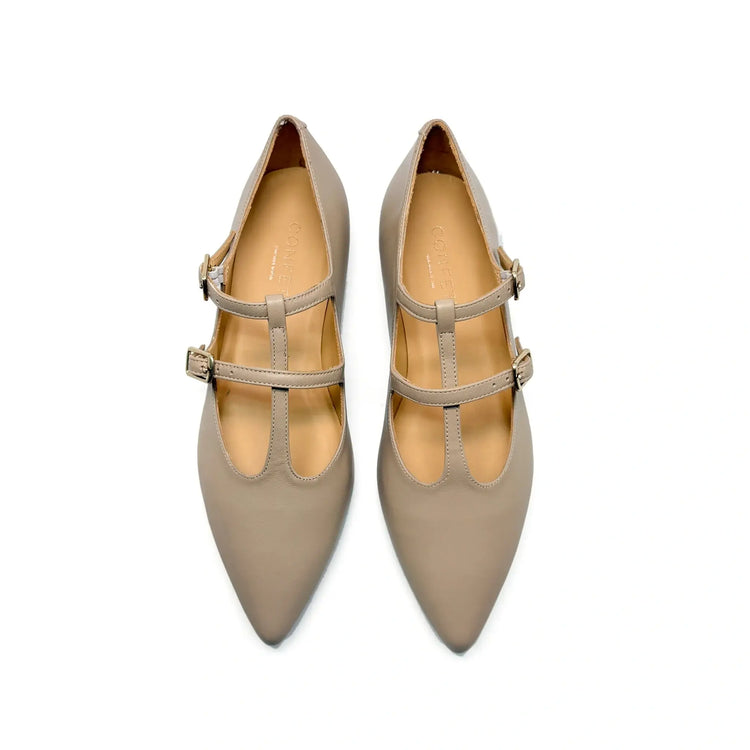 Confetti taupe double t strap flat shoes fast shipping