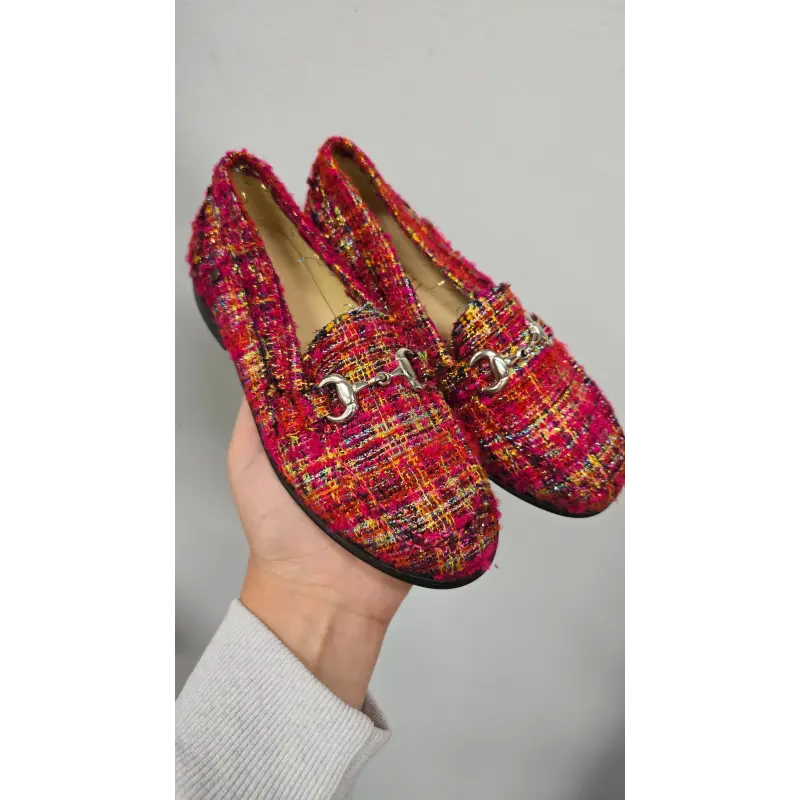 Confetti red plaid chain loafer 6440 - slip on dress