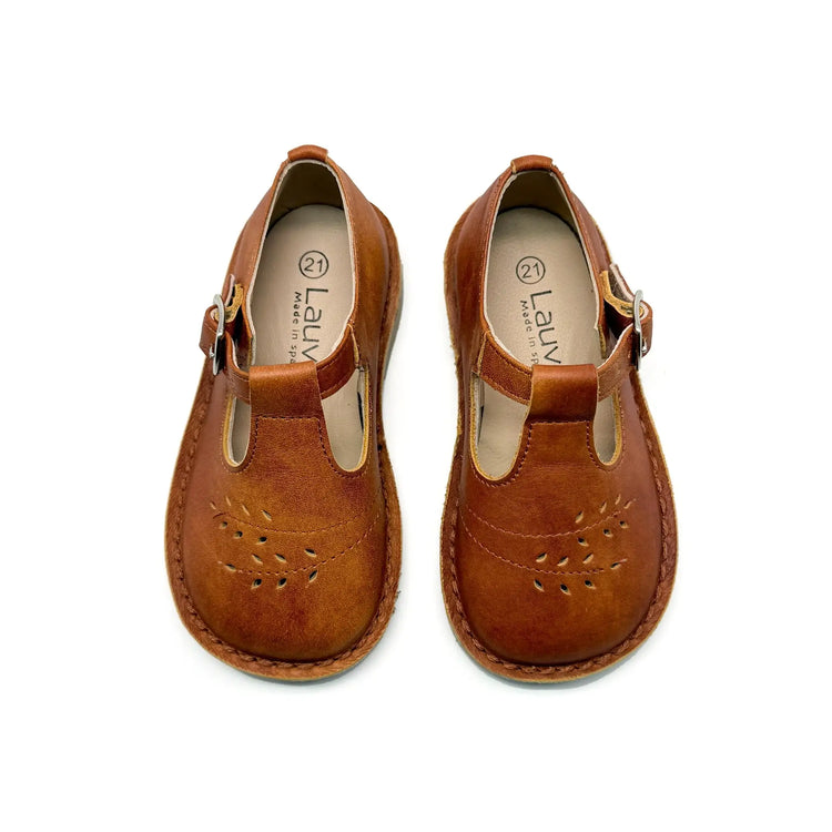 Lauve camile natural cognac baby t strap shoes fast shipping