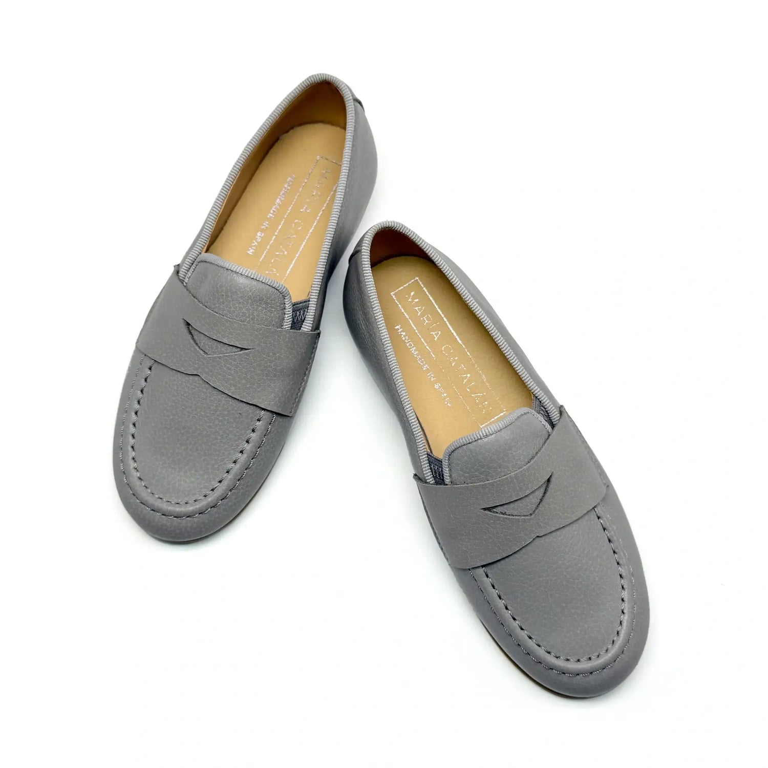Maria catalan light grey penny loafer leather flats fast shipping