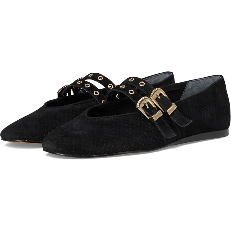 Dolce vita bayle onyx black suede perforated double strap mary jane - teen mary jane