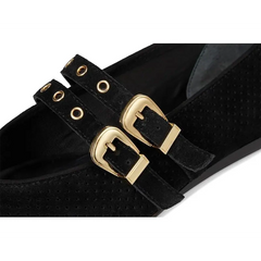 Dolce vita bayle onyx black suede perforated double strap mary jane - teen mary jane