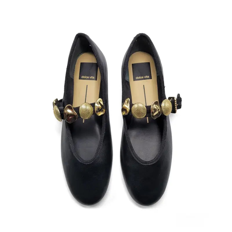 Dolce Vita Relan Black Leather Gold Ornaments Mary Jane