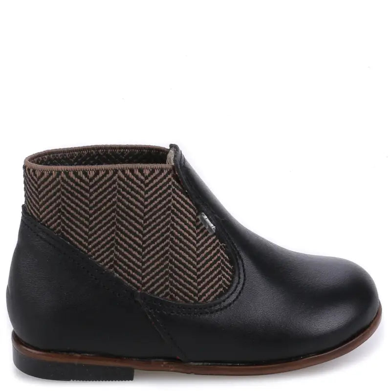 Emel Black & Brown Herringbone Baby Bootie - FIRST WALKER