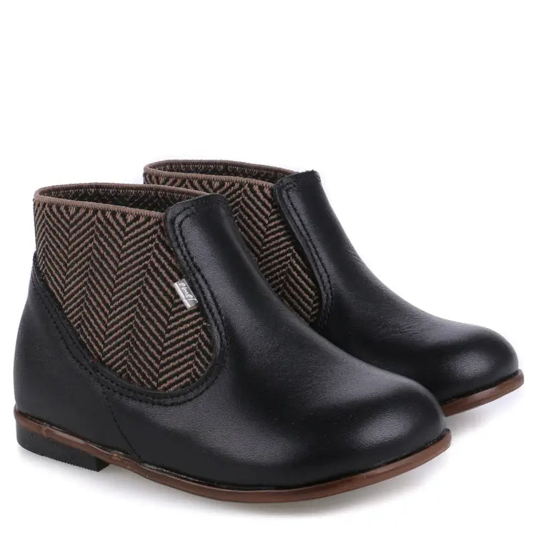 Emel Black & Brown Herringbone Baby Bootie - FIRST WALKER