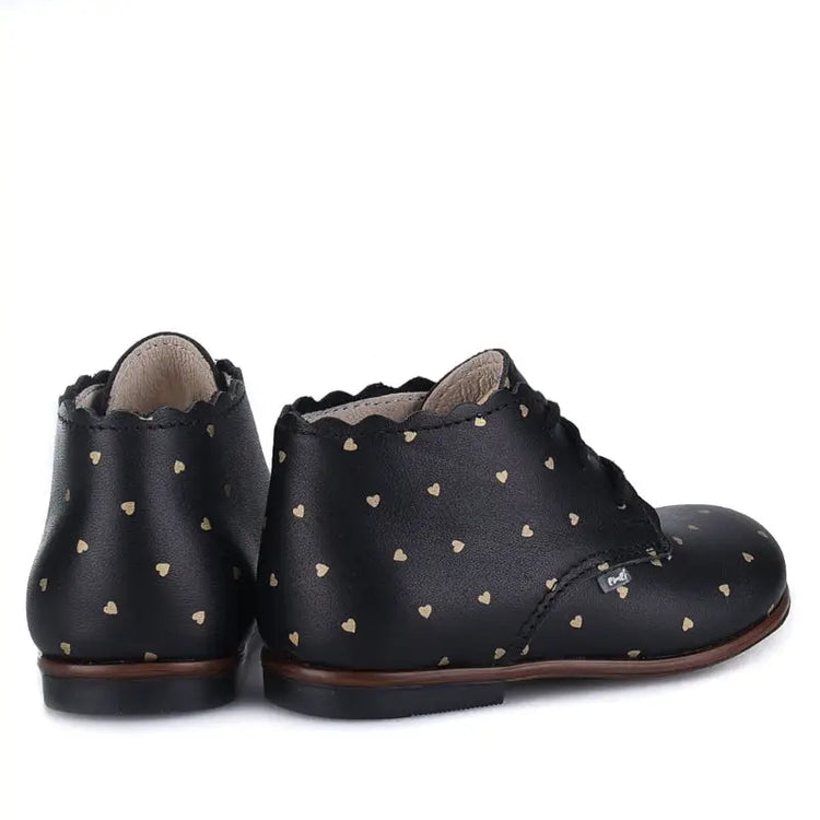 Emel Black Hearts Scallop Toddler Shoe 1440 - GIRLS