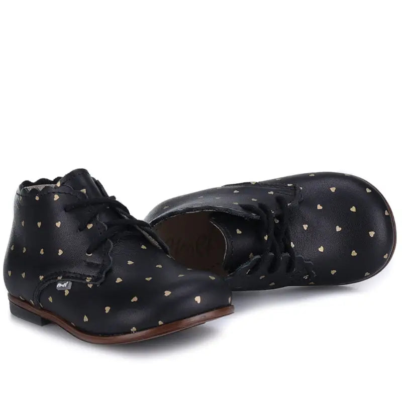 Emel Black Hearts Scallop Toddler Shoe 1440 - GIRLS