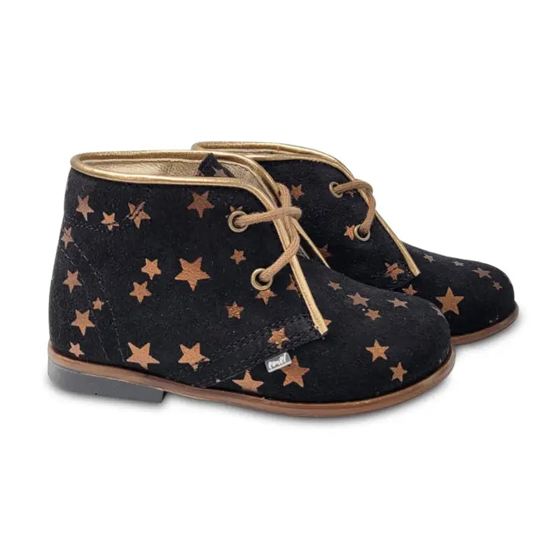 Emel Black Suede Bronze Star Lace Up Bootie - FIRST WALKER