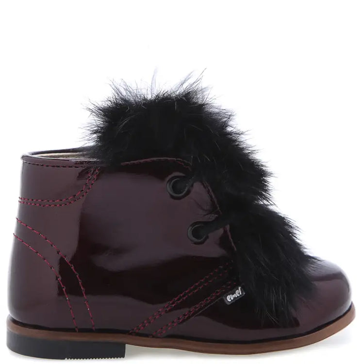 Emel Burgundy Fur Lace Toddler Bootie - 23 - FIRST WALKER