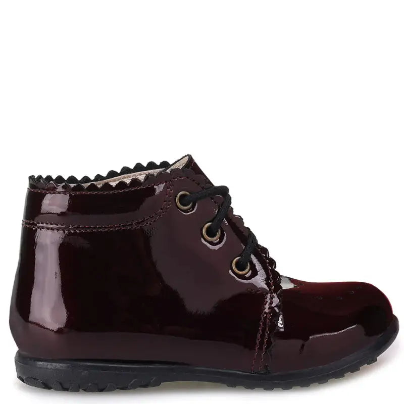 Emel Scalloped Burgundy Patent Toddler Booties E1152 - FIRST WALKER