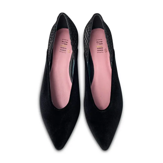 Esporre rine black velvet net detail pointed slip on - ladies